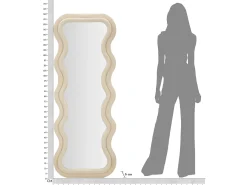Espejo de pared o de pie diseño ondulado en terciopelo 60x160cm Emily - Crema