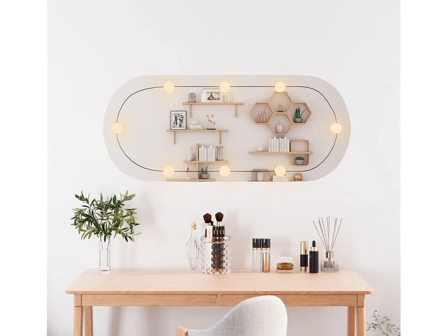 Espejo de pared ovalado con luces LED vidrio 25x60 cm ES884165