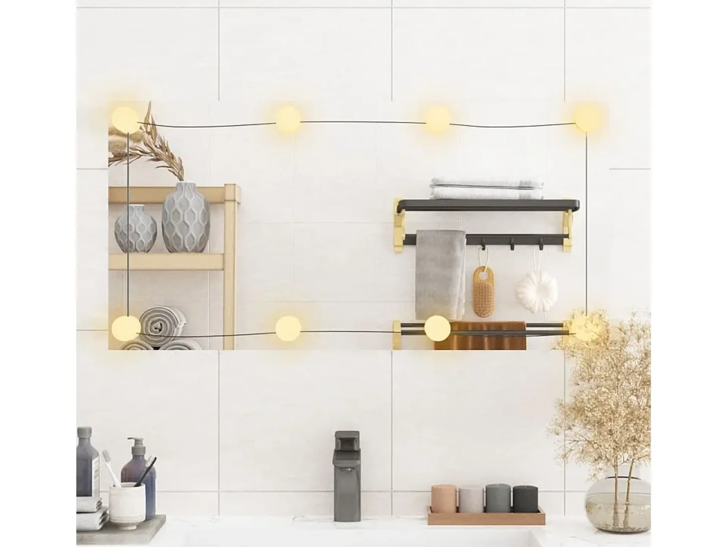 Espejo de pared rectangular con luces LED vidrio 40x80 cm ES868042