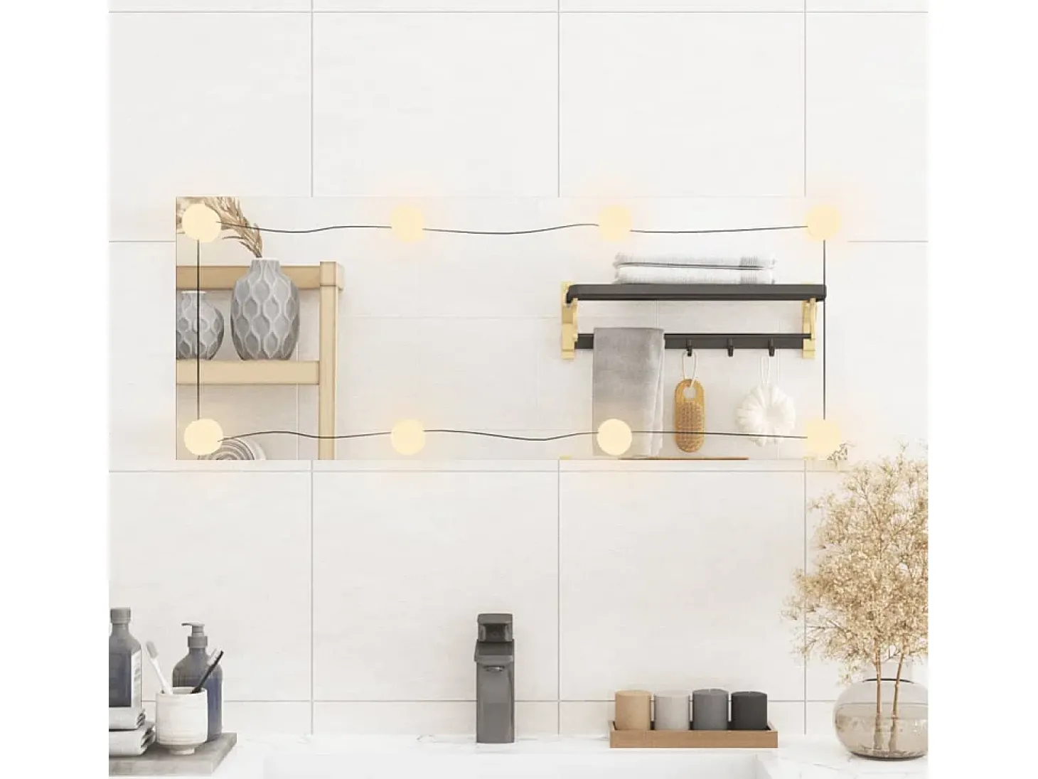 Espejo de pared rectangular con luces LED vidrio 30x80 cm ES898484