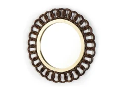 Espejo de pared redondo Caesar de madera oscura y metal dorado D 91 cm