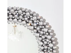 Espejo de pared redondo decorativo con detalles de cristal, marco de MDF y vidrio, plateado (86 x 2,8 x 86 cm)