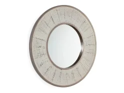 Espejo de pared redondo de madera blanca antigua TANUZ – Ø 80 cm