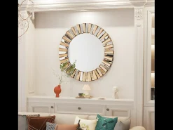 Espejo de pared redondo para decoración de sala de estar, espejo de pared decorativo grande para dormitorio, diseño de espejo decorativo de 79 x 79 cm.