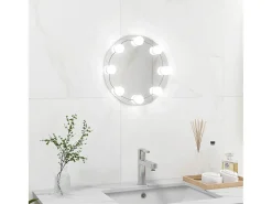 Espejo de pared sin marco con luces LED redondo de vidrio ES564443