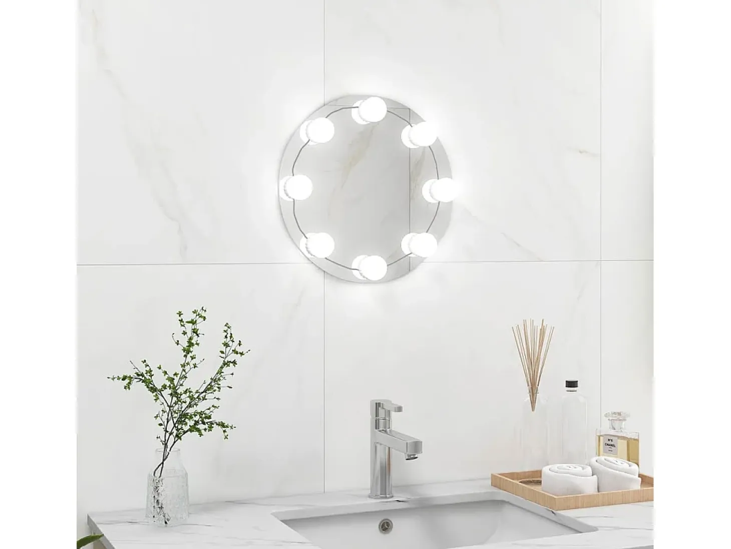 Espejo de pared sin marco con luces LED redondo de vidrio ES564443