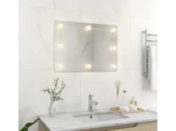 Espejo de pared sin marco con luces LED de cristal rectangular