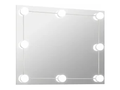 Espejo de pared sin marco con luces LED de cristal rectangular