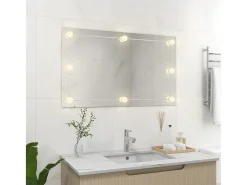 Espejo de pared sin marco con luces LED rectangular de vidrio ES666990