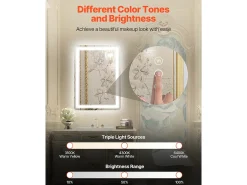 Espejo de Pared SucceBuy, 50 x 70 cm, Espejo de Baño LED, Montaje en Pared, Antiniebla, 3 Colores de Temperatura Ajustables