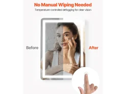 Espejo de Pared SucceBuy, 50 x 70 cm, Espejo de Baño LED, Montaje en Pared, Antiniebla, 3 Colores de Temperatura Ajustables