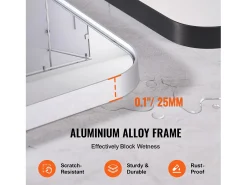 Espejo de Pared SucceBuy, 91,5 x 91,5 cm, Plata, Espejo Resistente a Rayones con Soporte en Forma de Z, con Contornos en Aleación de Aluminio