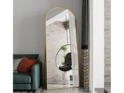 Espejo de pie - Marco de metal - 180 x 80 cm - Arqueado - Para salón o vestidor - Dorado