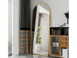Espejo de pie - Marco de metal - 180 x 80 cm - Arqueado - Para salón o vestidor - Dorado