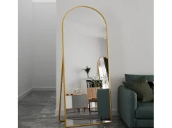 Espejo de pie - Marco de metal - 180 x 80 cm - Arqueado - Para salón o vestidor - Dorado