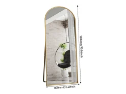 Espejo de pie - Marco de metal - 180 x 80 cm - Arqueado - Para salón o vestidor - Dorado