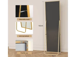 Espejo de pie - Marco de metal - 162 x 53 cm - Ángulo de inclinación ajustable - Para salón o vestidor