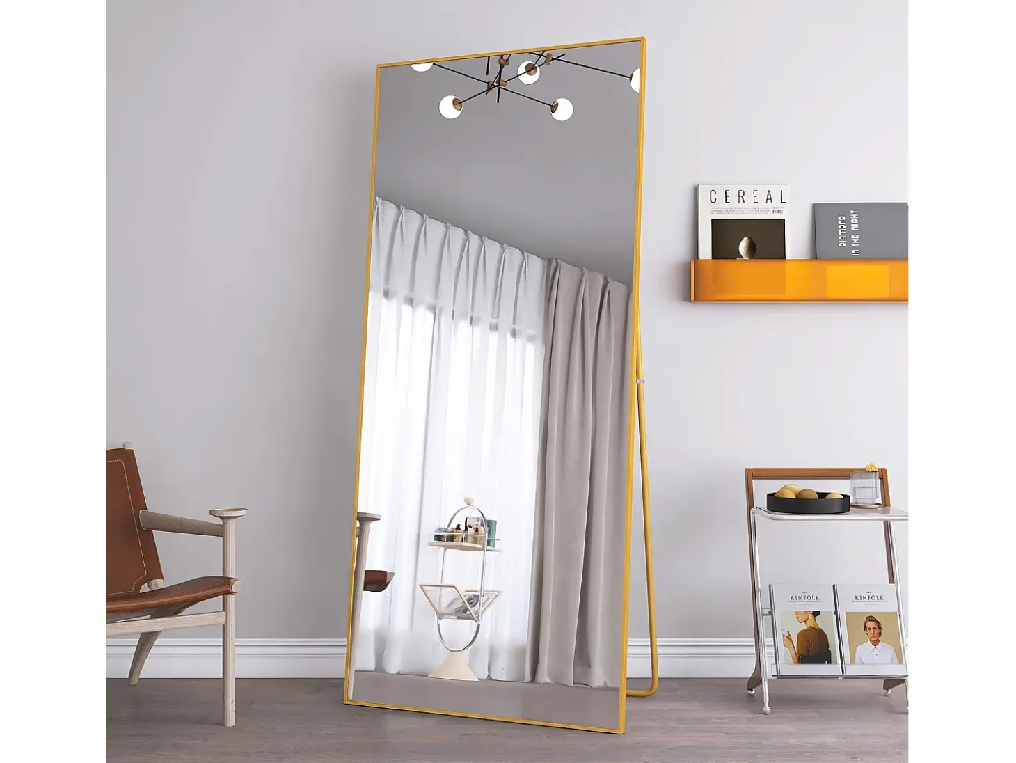 Espejo de pie - Marco de metal - 180 x 80 cm - Rectangular - Para salón o vestidor - Dorado