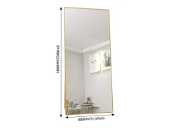 Espejo de pie - Marco de metal - 180 x 80 cm - Rectangular - Para salón o vestidor - Dorado