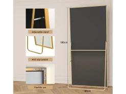 Espejo de pie - Marco de metal - 180 x 80 cm - Rectangular - Para salón o vestidor - Dorado