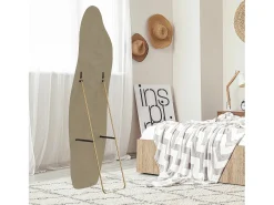 Espejo de pie 140 x 45 cm - con bordes ondulados irregulares - con soporte y marco de madera revestido de franela - amarillo