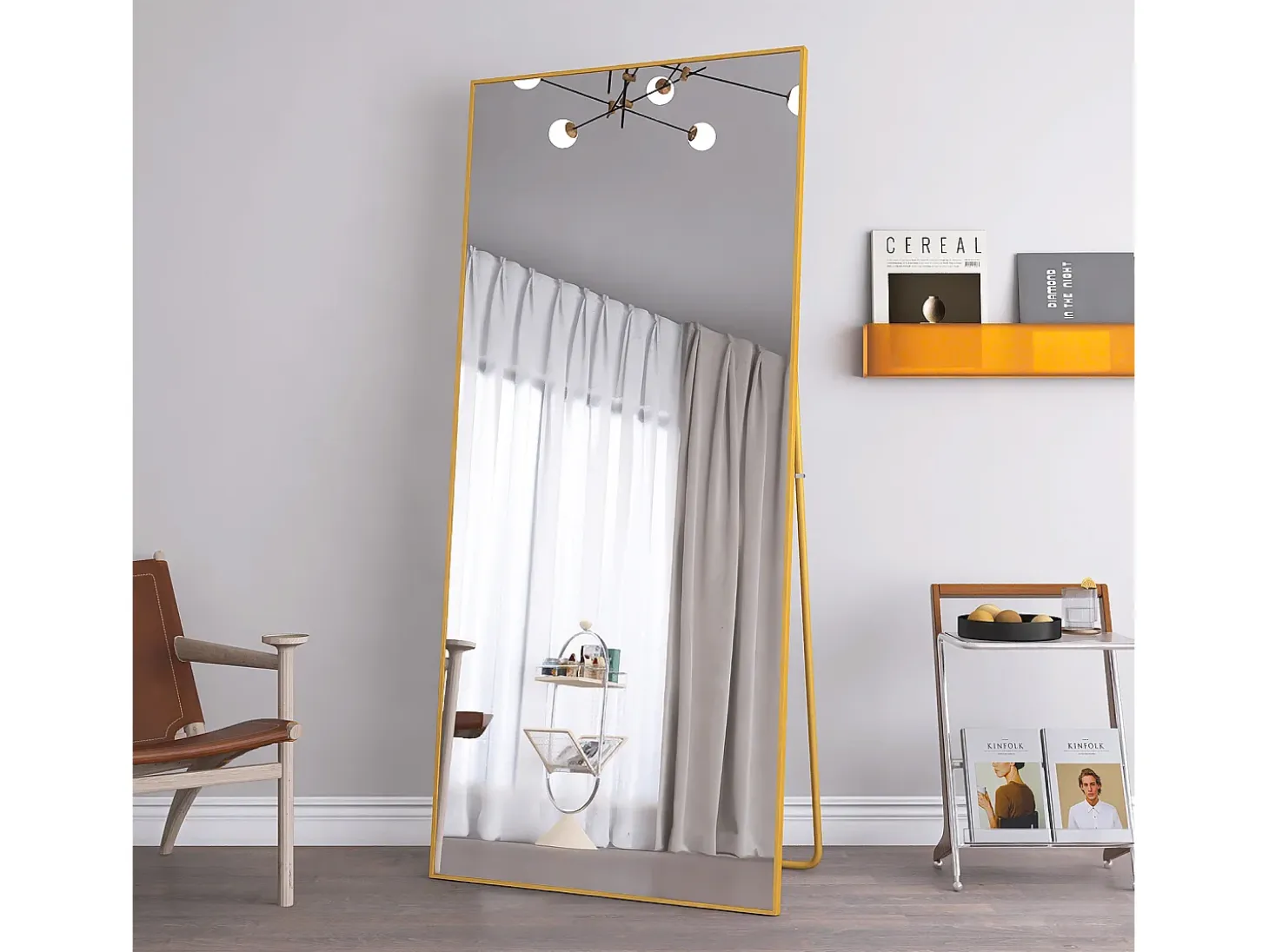 Espejo de pie 180 x 80 cm, espejo de pared grande, espejo de suelo, marco de aluminio, dorado