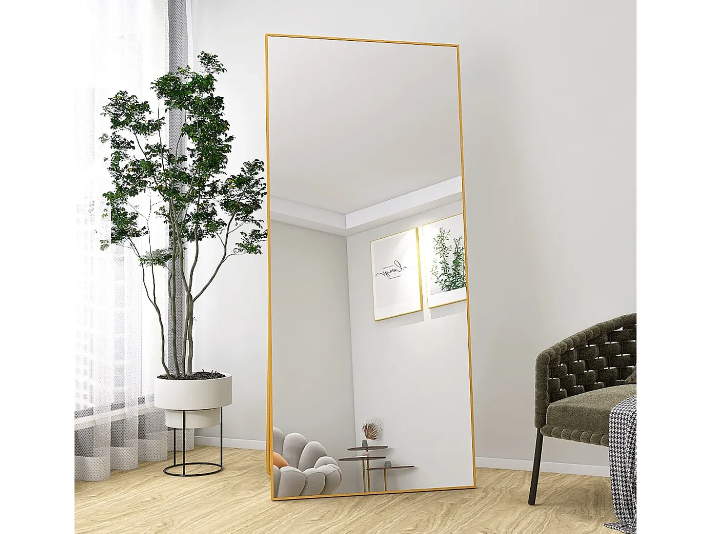 Espejo de pie 180 x 80 cm, espejo de pared grande, espejo de suelo, marco de aluminio, dorado