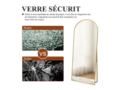 Espejo de pie arqueado 164×54 cm con marco dorado – Diseño elegante y vintage, versátil (colgar o colocar)