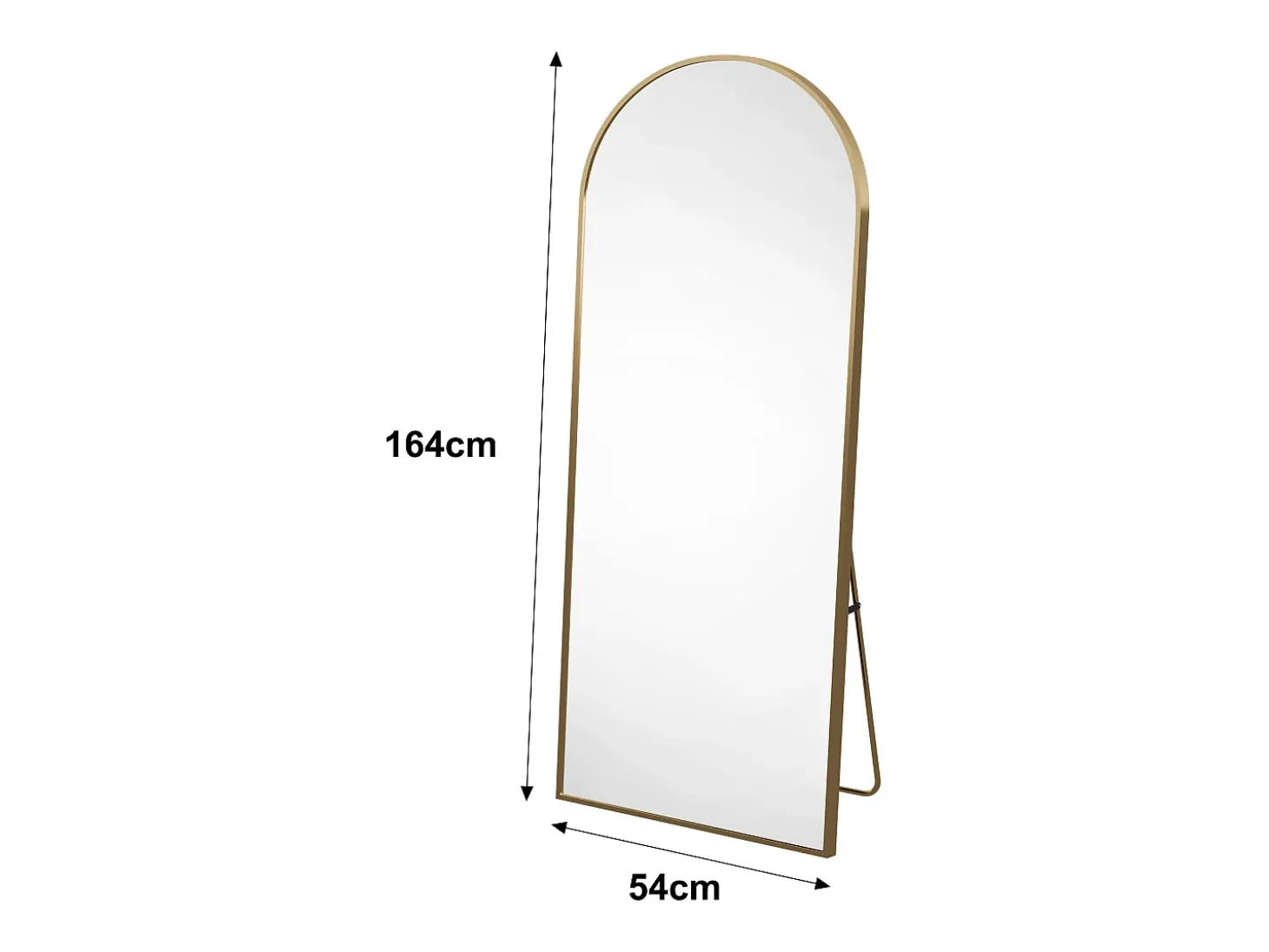 Espejo de pie arqueado 164×54 cm con marco dorado – Diseño elegante y vintage, versátil (colgar o colocar)