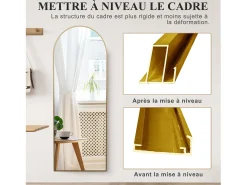 Espejo de pie arqueado 164×54 cm con marco dorado – Diseño elegante y vintage, versátil (colgar o colocar)