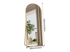 Espejo de pie arqueado, 165 x 60 cm, con marco de metal, espejo de cuerpo entero, espejo de pared, para sala de estar o vestidor - Dorado