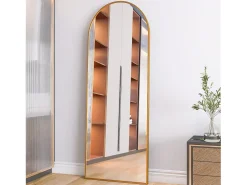 Espejo de pie arqueado, 165 x 60 cm, con marco de metal, espejo de cuerpo entero, espejo de pared, para sala de estar o vestidor - Dorado