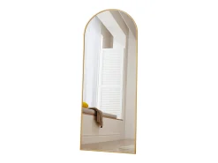 Espejo de pie arqueado, 165 x 60 cm, con marco de metal, espejo de cuerpo entero, espejo de pared, para sala de estar o vestidor - Dorado
