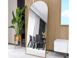 Espejo de pie arqueado, 165 x 60 cm, con marco de metal, espejo de cuerpo entero, espejo de pared, para sala de estar o vestidor - Dorado