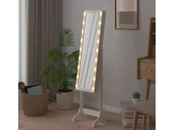 Espejo de pie blanco con LED blanco 34x37x146 cm