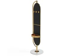 Espejo de pie con almacenamiento y perchas de metal, An. 45 x Alt. 172 cm, Dorado, TOMONO