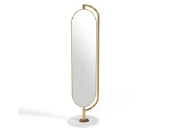 Espejo de pie con almacenamiento y perchas de metal, An. 45 x Alt. 172 cm, Dorado, TOMONO