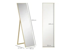 Espejo de pie con consola efecto madera, marco de MDF, color plata y madera clara (40x35x147cm)
