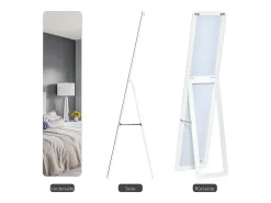 Espejo de pie con marco plegable, espejo de maquillaje estable, para montar en la pared o de pie, madera, blanco (37x43x156 cm)