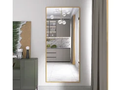 Espejo de pie de 180 x 80 cm, marco de aluminio dorado, espejo de pared moderno para colocar de pie o colgar