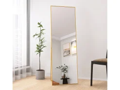 Espejo de pie de 162 x 53 cm, marco de aluminio dorado, espejo de pared moderno para colocar de pie o colgar