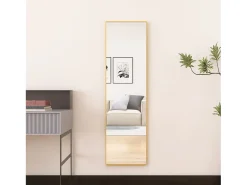 Espejo de pie de 140 x 40 cm, marco de aluminio dorado, espejo de pared moderno para colocar de pie o colgar