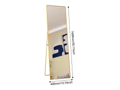 Espejo de pie de 140 x 40 cm, marco de aluminio dorado, espejo de pared moderno para colocar de pie o colgar