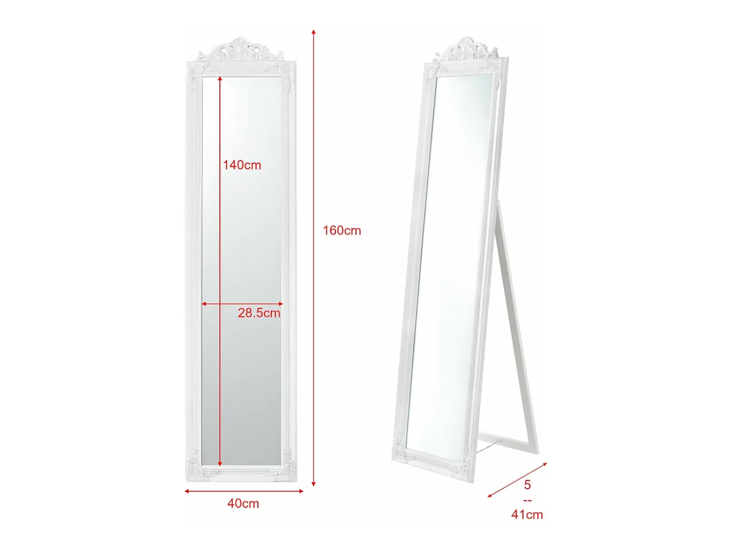 Espejo de pie inclinable 160 x 40 cm blanco mate 03_0007961