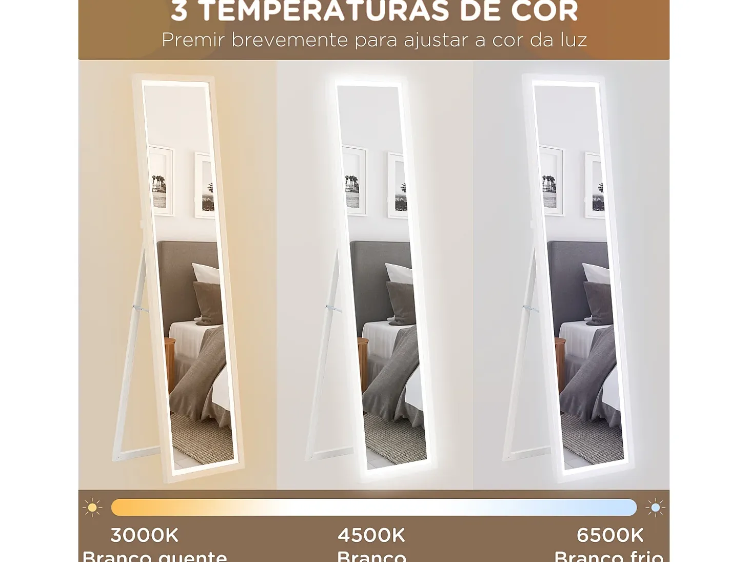 Espejo de pie Nerpio Homcom luz LED ajustable blanco 160x40 cm