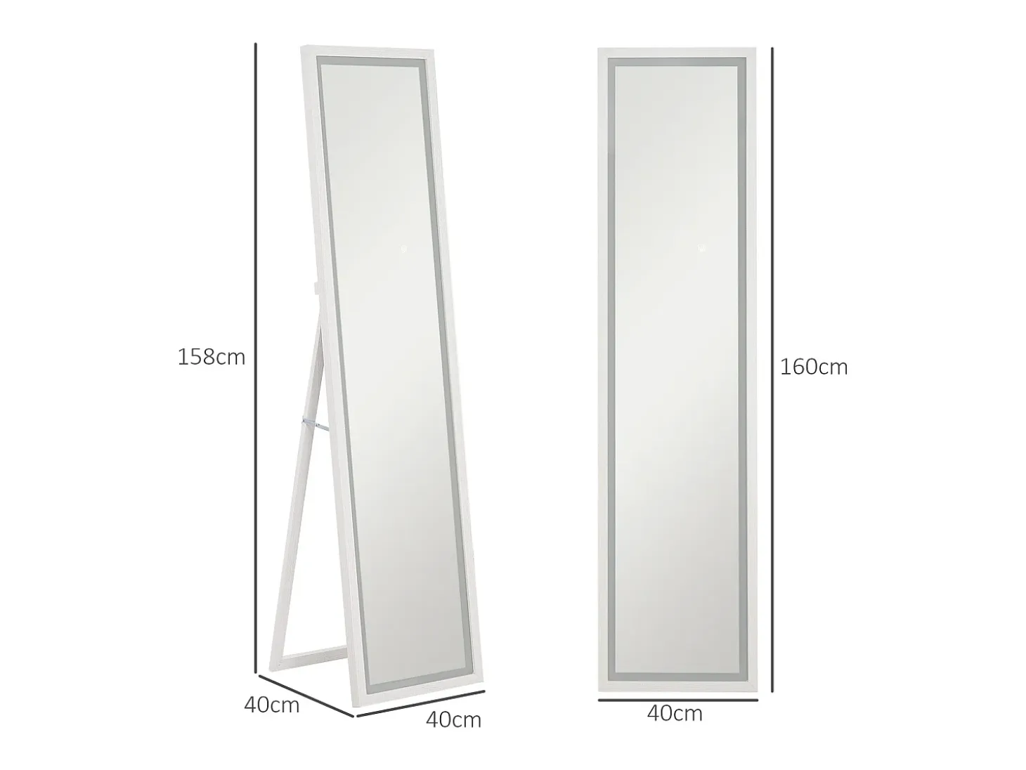 Espejo de pie Nerpio Homcom luz LED ajustable blanco 160x40 cm