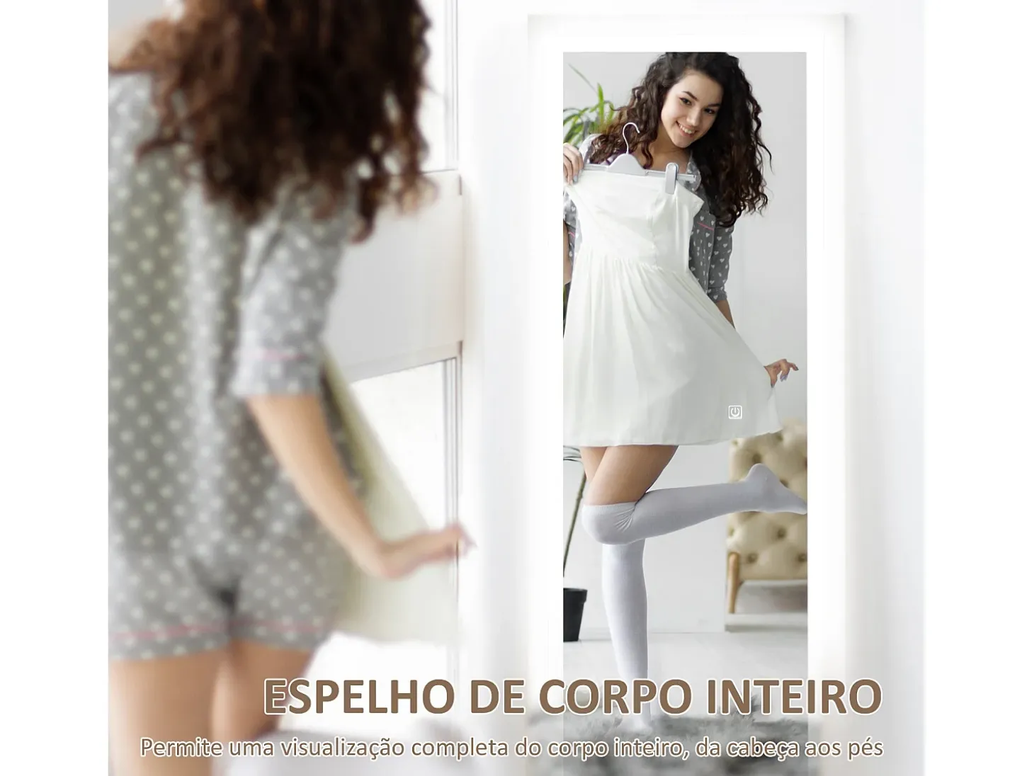 Espejo de pie Nerpio Homcom luz LED ajustable blanco 160x40 cm