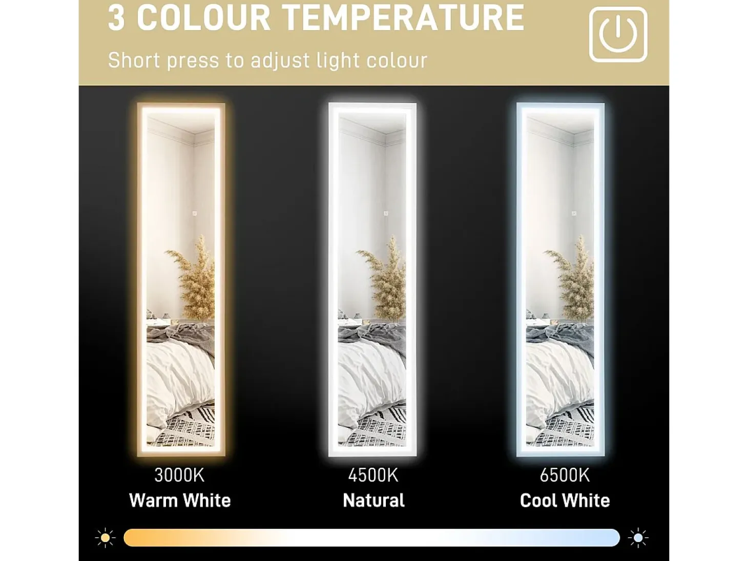 Espejo de pie Nerpio Homcom luz LED ajustable blanco 160x40 cm