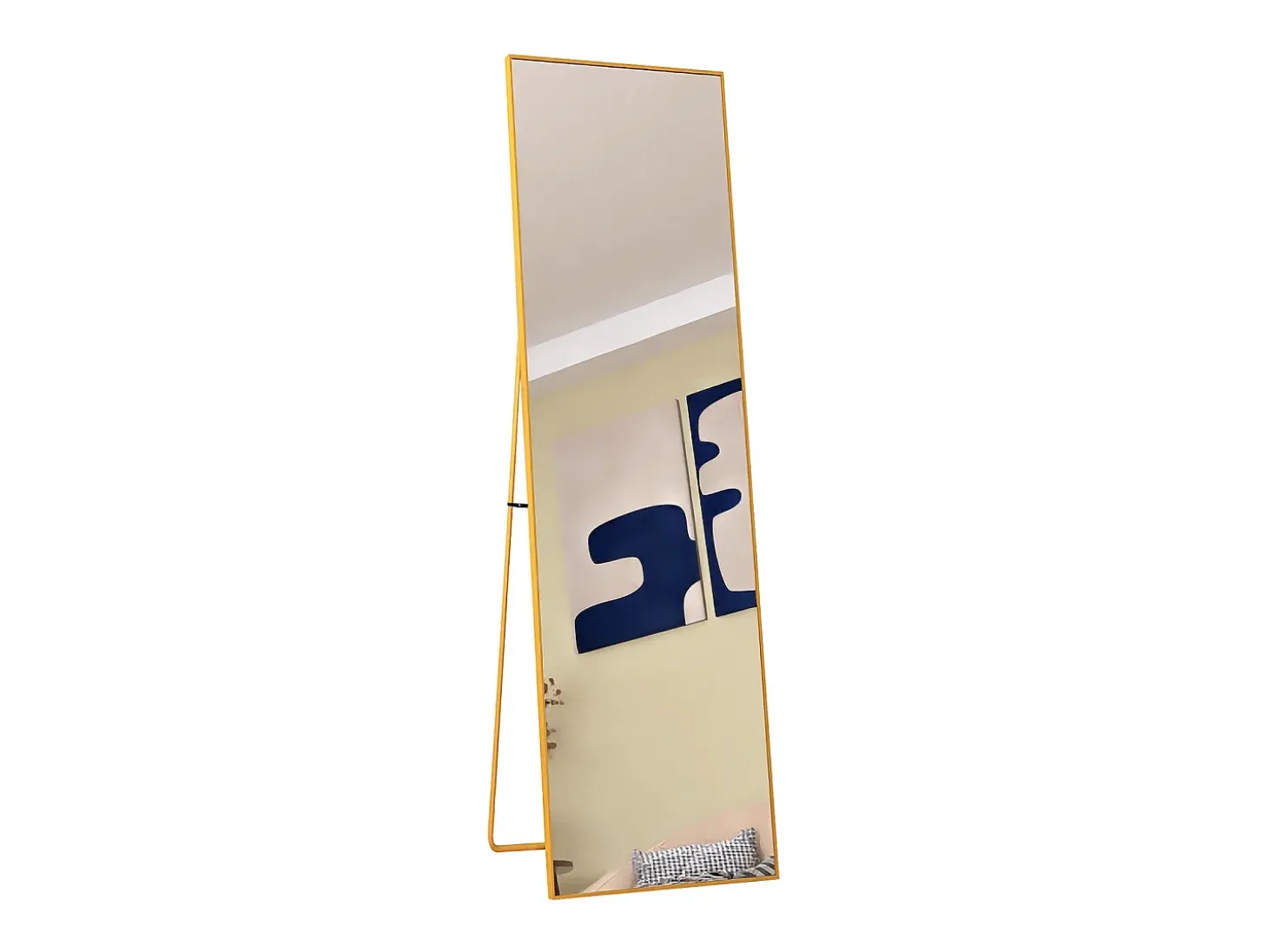Espejo de pie rectangular con marco de metal HD Espejo de pie grande para sala de estar, dormitorio y vestidor Espejo dorado 140x40cm