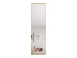 Espejo de pie rectangular con marco de metal HD Espejo de pie grande para sala de estar, dormitorio y vestidor Espejo dorado 140x40cm